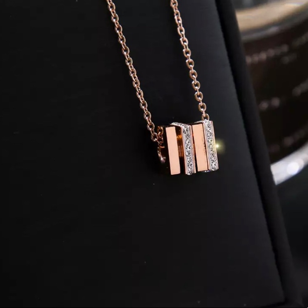 Rose Gold Titanium Steel Cube Necklace Accessory Jewelry